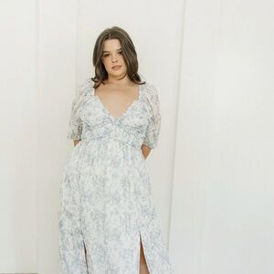 Worth Collective Floral White and Blue Women's Dress Baby Shower